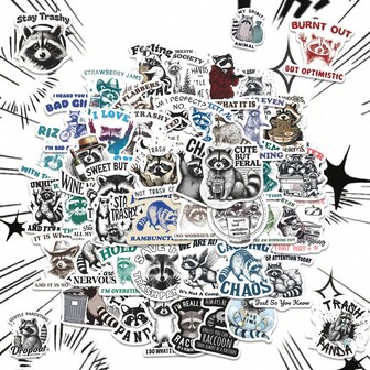 50 张英文动物素描贴纸 - 防水乙烯基，适用于笔记本电脑、滑板、吉他、手提箱等 - 都市美学 DIY 装饰礼物