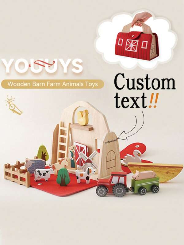 DIY Wooden Family Farm Barn Set - Includes Animals And Farmers | FSC Wood | Montessori Friendly Toys | Early Childhood Education Cognitive Animal Barn Toys, Baby Puzzle Game Farm Decorations, Fun Stacking Toys, Wooden Building Blocks Stacking, Baby Cognitive Early Education Enlightenment Toys