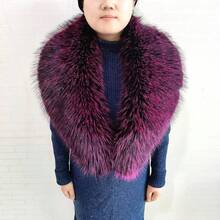 Fur Collar Cuffs Set Warm Fur Scarf Winter Women Fluffy Large Shawl Furry Scarves - Purplish Red - 查看 4