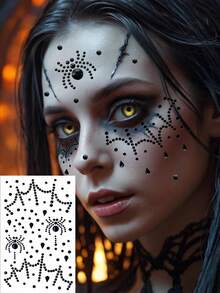 1pc Halloween Spider Shaped Face Rhinestone Sticker, Red Black White Cosplay Glitter Sticker, Can DIY Bat Blood Tear Makeup, Suitable For Party, Holiday Entertainment Decoration, Horror Theme Costume, Performance Makeup, Unisex - Multicolor - View 2