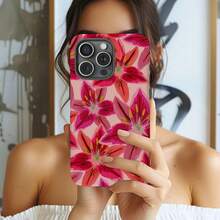 Lily Flower Pattern Durable Phone Case, Compatible With IPhone 16 Pro Max, 15 Plus, 14 Pro, 13, 12, 11 - Red - View 1