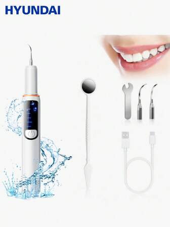 HYUNDAI Herramienta avanzada de limpieza eléctrica de dientes - Potente eliminador de placa/sarro para los dientes, 5 niveles de limpieza ajustables con cabezales reemplazables, elimina sin esfuerzo las manchas de humo - Equipo de higiene dental profesional para uso doméstico. Apto para humanos y mascotas, para encías sensibles, kit de limpieza dental para eliminar el sarro