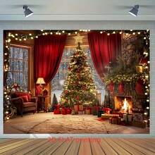 1 Christmas Party Banner Featuring A Background Design Of A Christmas Tree, Gifts, And A Fireplace; Suitable For Indoor And Outdoor Use, Holiday And Yard Decorations, Festive Party Settings, And Photography Backdrops. - Multicolor - View 3