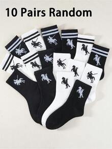 5双,1双,男女通用,小马,绅士骑马,马球元素,马球步行印花中筒袜,泡泡袜,蕾丝袜,泡泡蕾丝袜,流苏袜,婴儿必需品 - 黑色 - 查看 17