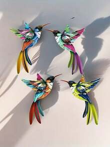 1 pieza / 4 piezas, Decoración de jardín metálica en 3D vívida de un colibrí, artesanía de hierro resistente, decoración para el patio trasero o el jardín - Multicolor - Ver 3