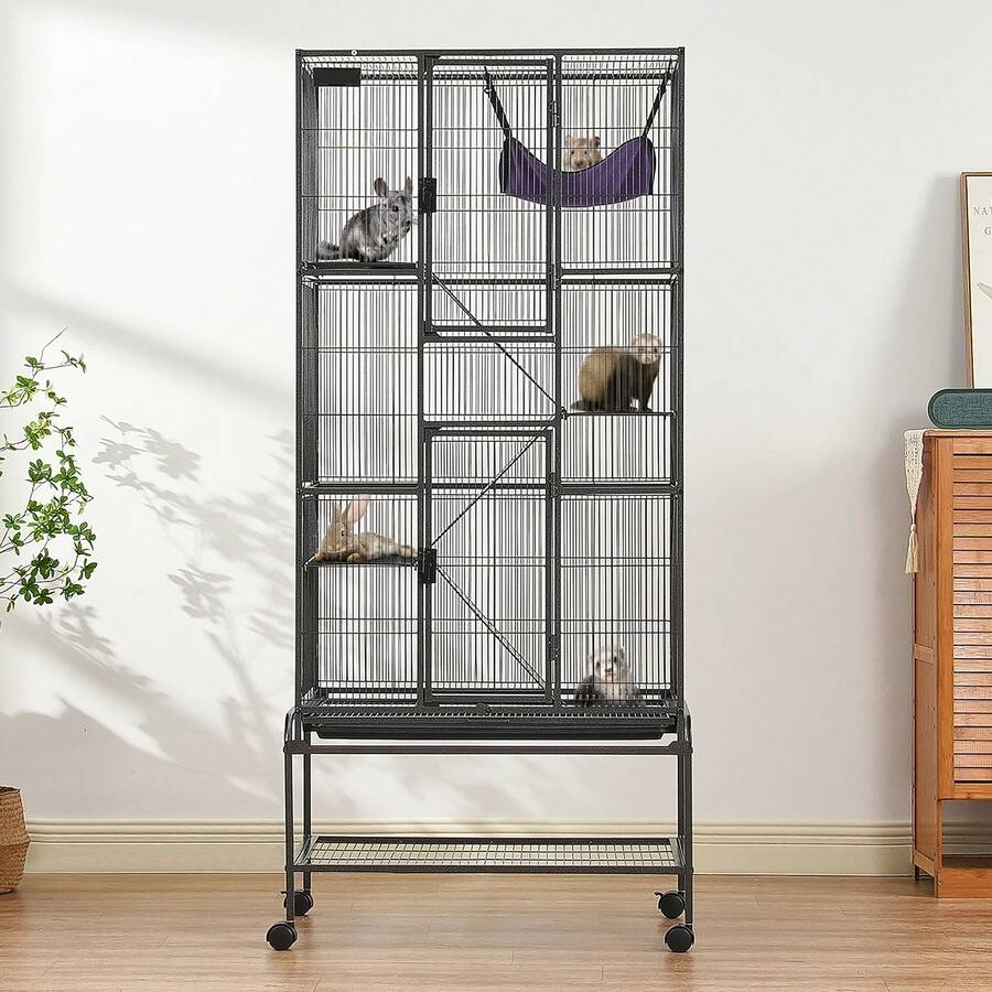 69" Rolling Metal Ferret Cage, Large 4-Tier Critter Nation Cage, Small Animal Cage With Ramps & Tray, Easy To Set Up For Pet Rats, Hamster, Guinea Pig, Chinchilla, Squirrel, Hedgehogs, Bunny - Black - View 1