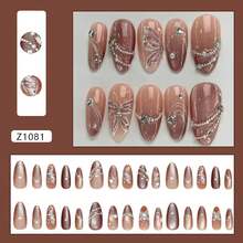 White Butterfly Press On Nails Medium Almond Fake Nails Pink White Gradient False Nails With Glitter Design Nails 3D Shiny Rhinestone Pearl Stick On Nails Irregular Lines Acrylic Nails For Women 30Pcs,17114399 - 珊瑚粉 - 查看 2