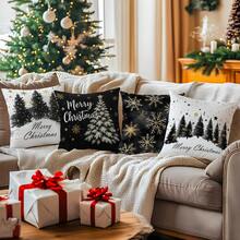1 Stück/4 Stücke Schwarz & Weiß Weihnachtsbaum & Schneeflocken Muster Kissenbezug, einseitig bedruckter Kissenbezug, geeignet für Wohnzimmer, Schlafzimmer, Heimdekoration, ganzjährig