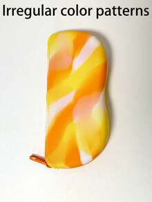 1 Pieza Estuche de gafas de contraste de silicona, gafas de sol, bolsa de gafas, bolsa de gafas de camuflaje, bolsa de almacenamiento de gran capacidad, bolsa de lápiz labial, monedero, bolsa para llaves, bolsa de almacenamiento de cable de datos, bolsa de mamá, bolsa de mano, patrón de color asimétrico, cada uno es diferente, adecuado para el hogar, el trabajo, las salidas, los viajes.