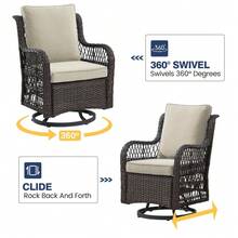 Huisuilinss Outdoor Swivel Rocker Chair,360-Degree Swivel Rocking Chair Set,3 Pieces Patio Furniture Set,Wicker Swivel Rocker Patio Chair With Rattan Side Table,Cushions And Support Back For Patio Porch Pool - Brown beige - View 4