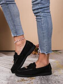 Nouvelles chaussures plates pour femmes de couleur unie, avec décoration de nœud papillon. Chaussures plates élégantes pour le port intérieur et extérieur, automne/hiver - Noir - Voir 3