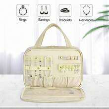 Travel Toiletry Bag With Jewelry Organizer, Hanging Travel Bag For Toiletries, Puffy Makeup Cosmetic Bag Organizer, Carry-On Travel Accessories Essentials - Màu be - Xem 3