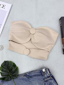 ELLIE Women's Strapless Crop Top With Button Details - 杏色 - 查看 2