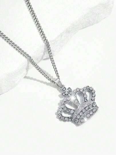 1 pieza Nuevo collar con colgante de corona hueca de moda, decorado con rhinestones, adecuado para uso diario de mujeres y como regalo