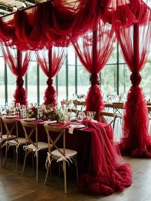 1 pièce de rideau de fenêtre d'arche de mariage en tissu transparent rouge vin - rideau en mousseline de soie convenant pour les cérémonies, les fiançailles, les réceptions de mariage, Noël, Halloween, la Saint-Valentin, le Nouvel An et la décoration d'arrière-plan - décoration élégante et romantique pour les fêtes champêtres, les douches de mariée, les décorations d'anniversaire. Créez des rideaux fluides et romantiques pour les arches et les festons de mariage, l'arrière-plan de la fête.