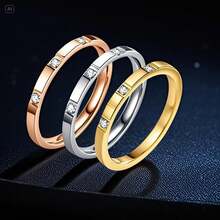 1 Peça Anel de Casal Fashionable em Aço Inoxidável, Joias Douradas e Prateadas, Anéis de Noivado Quadrados Brilhantes de Zircônia Cúbica, Acessórios de Casamento e Noivado