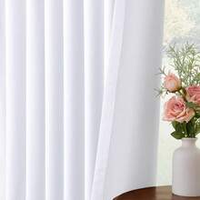 % Blackout Curtains Bedroom, 84 Inch Long Blackout Curtains, Clip Rings Linen Drapes, Thermal Insulated Room Darkening Living Room, 2 Panels - Beige, W50xL84, Bedroom Decor - 亮白 - 查看 2
