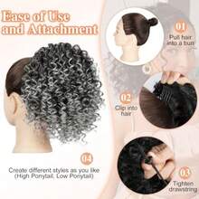 Drawstring Ponytail For 10 Inch Ponytail Extension For  Curly Pony Tails Hair Extensions For Girls Afro Kinky Curly Hair Pieces For Daily Use Mix Grey - 混合灰 - 查看 4