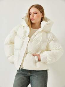 Women's Hooded Puffer Jacket - White - View 4