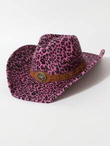 1pc Women's Leopard Print Denim Panama Hat, Suitable For Cowboy Themed Events, Festivals, Birthdays, Cosplay, Outdoor Activities, Daily Wear