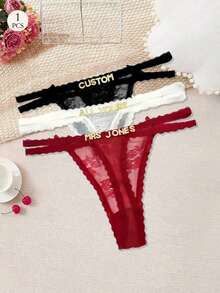 1pc Customized Crystal Letter Sexy Lace Personalized Name Thong Panties, Bikini Tanga Lingerie T-Back Gift For Girlfriend, Wife, Valentine's Day, Christmas, Halloween, Thanksgiving, Birthday. - Multicolor - View 3