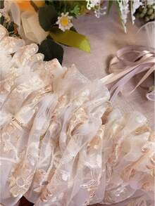 1pc Rod Pocket Lace Semi-Sheer Curtain Panel With Embroidery, Divider Curtain For Doorway, No Drilling Required - Multicolor - View 7