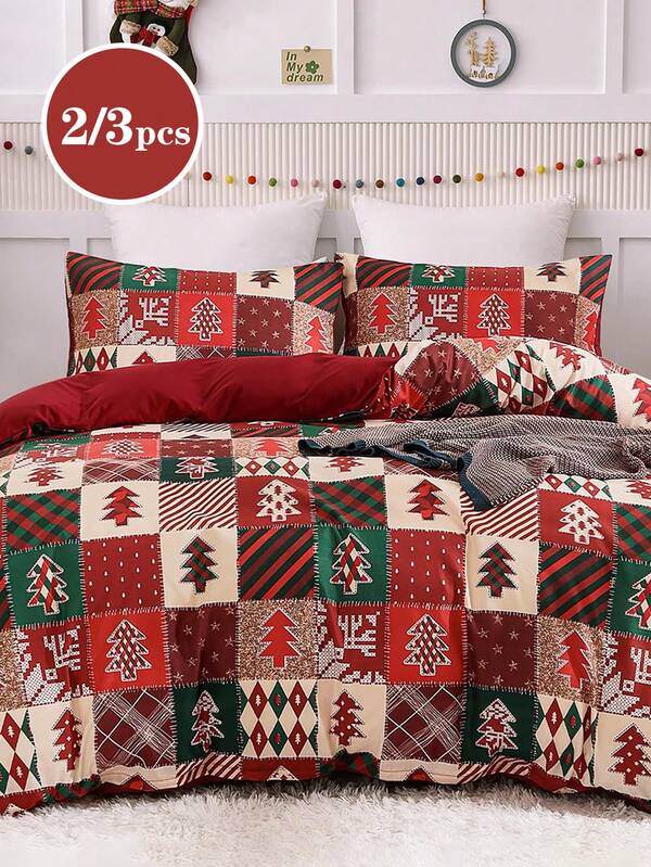 Conjunto de capa de edredom escovado com estampa xadrez vermelha e verde, 2/3 peças, ideal para presentes de Natal, meninas, meninos e estudantes, solteiro/casal/queen/king size