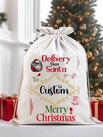 Personalized Delivery From Santa Sack, Cute Christmas Bag For Kids, Family Christmas Santa Sack, Customized Winter Holiday Bag With Name, Custom Name X-Mas Sack. CU-142