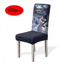 1/4/6/100pcs Christmas Print Stretch Chair Covers, Home/Hotel/Restaurant/Dining Chair Slipcovers, Cartoon Holiday Decor - Multicolor - View 20