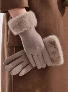 1 par de guantes de dedo completo de unicolor, elegantes y casuales, de poliéster con pantalla táctil, con forro cálido, de moda para mujer, para otoño/invierno