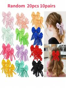 20个装蝴蝶结尾巴发夹。卷曲流苏女孩发饰发夹 - 彩色 - 查看 10