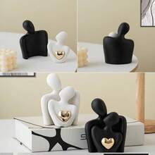 1 pezzo Statuetta astratta dorata a forma di cuore, decorazione di abbraccio di coppia per la casa, decorazione da camera da letto per ufficio e studenti, miglior regalo di Natale, decorazione natalizia invernale, decorazione per matrimonio, decorazione per la casa, ornamenti per gioielli, decorazioni per feste (cappello di paglia non incluso)