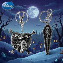 Disney 1/2PCS Officially Licensed Keychain Jack And Sally Heart Shape Couple Pendant Or Jack In Coffin Cartoon Bag Clip Collectible Keyring Accessories Fans Halloween Christmas Gift Anniversary Present - Silver Black - View 2