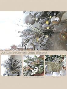 12-Pack Artificial Glitter Berry Stem Ornaments, Decorative Bead Sticks, Glittery Twigs, Picks, Branches For Christmas Tree, Small Vase, Holiday, Wedding, Party (17 Inches, Champagne)