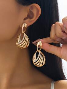 2pcs Fashionable Minimalist Geometric Water Drop Inlaid Earrings, Suitable For Women's Daily And Party Wear - Yellow Gold - View 7