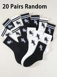 5双,1双,男女通用,小马,绅士骑马,马球元素,马球步行印花中筒袜,泡泡袜,蕾丝袜,泡泡蕾丝袜,流苏袜,婴儿必需品 - 黑色 - 查看 19