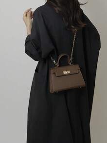 新款女士亮面鳄鱼纹手提包，容量大，时尚优雅，配高档围巾，可作为单肩包使用，黑色 - 咖啡 - 查看 7