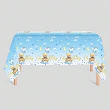 1 件 137 厘米 * 274/228 厘米可爱熊派对桌布，适合生日派对桌面装饰、男孩和女孩浴室生日庆祝装饰
