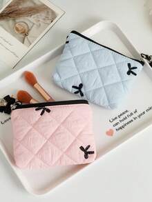 蝴蝶结绗缝口红收纳袋，女孩化妆品整理包，耳机线收纳包 - 彩色 - 查看 2