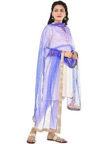 Woman's Embellished Net Dupatta Scarf Shawl Wrap Soft Bridal Wedding - 寶藍色 - 查看 3