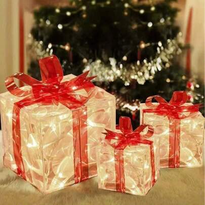 3-Piece Illuminated Christmas Gift Box - Plastic Lighted Holiday Decor With Red Bow, 3 AA Battery Powered (Batteries Not Included) Christmas Indoor Fairy Lights, Nursery Night Light, Holiday Decoration For Halloween/Christmas Christmas Decoration XMAS Decor Christmas Tree Gift Decor Thanksgiving Wedding Home Decor Home Decor Fall Decor Autumn Decor Birthday Decorations For Gifts Party Supplies Indoor Outdoor Garden Holiday Festival Decor Halloween Decor Wall Decor Halloween Ornamentschristmas Decoration XMAS Decor Christmas Tree Gift Decor Thanksgiving Wedding Home Decor Home Decor Fall Decor Autumn Decor Birthday Decorations For Gifts Party Supplies Indoor Outdoor Garden Holiday Festival Decor Halloween Decor Wall Decor Halloween Ornaments