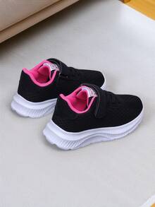 1 par de zapatos casuales con malla transpirable y cierre de gancho y bucle para niñas, color rosa rojo, estilo deportivo y casual - Rosa Fucsia - Ver 5