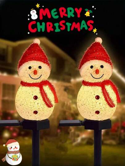 5pcs/Pack Cute Christmas Snowman Solar Powered Lights, Outdoor Garden Path Lights, Christmas Decor Lights And Party Supplies, Perfect Christmas & Birthday Gift, Suitable For Yard, Lawn, Wedding, Walkway, Balcony, Camping, Landscape Lighting, Solar Powered Adorable Christmas Outdoor LED Snowman Lights, Loved By Kids And Adults Christmas Decoration Christmas Tree Gift Decor
