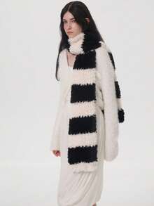 1 szt. damski, prążkowany, kontrastowy, miękki, puszysty szalik poliestrowy, codzienny, ciepły dodatek na jesień/zimę na świeżym powietrzu, codzienne zimowe szaliki damskie do dojazdów do pracy