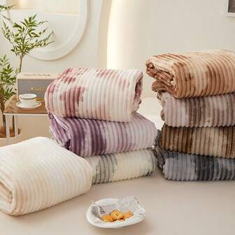 1pc Flannel Tie-Dye Striped Soft & Warm Blanket, Comfortable Lightweight Flannel Throw Suitable For Sofa, Bed, Camping, Best For Halloween, Christmas Gifts, Available In Multiple Colors