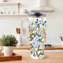 [Authorized]1pc Large Capacity Thermal Tumbler With Handle & StrawMickey Mouse And Friends Vintage Style Water Bottle - Retro Cartoon Characters, Durable And Leak-Proof, Perfect For Travel, School, And Outdoor Activities, Unique Gift IdeaSuitable For Women, Students, Office, Travel, Car - Perfect Gift For Animal Lovers, Travel Drinkware, Cartoon Drinkware