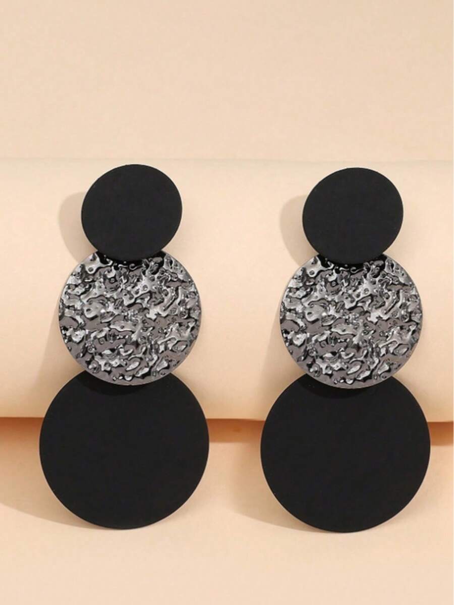 1 Pair Fashionable Exaggerated Round Textured Disc Earrings
