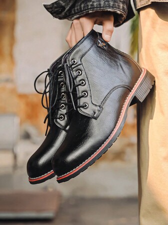 Men's Boots, Casual Lace-Up Work Boots, Motorcycle Boots