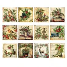 12pcs Vintage Christmas Berry Wine Bottle Label Stickers, Christmas Party Decorations, Xmas Gift Wrapping Labels, Festive Bottle Decals For Christmas And New Year Celebrations