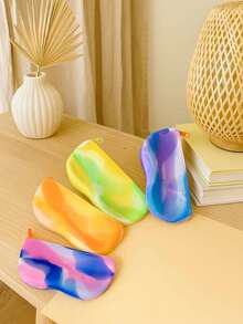 1 Pieza Estuche de gafas de contraste de silicona, gafas de sol, bolsa de gafas, bolsa de gafas de camuflaje, bolsa de almacenamiento de gran capacidad, bolsa de lápiz labial, monedero, bolsa para llaves, bolsa de almacenamiento de cable de datos, bolsa de mamá, bolsa de mano, patrón de color asimétrico, cada uno es diferente, adecuado para el hogar, el trabajo, las salidas, los viajes.